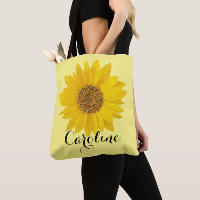 Tote Bag Nom personnalisé du tournesol jaune unique (De près)