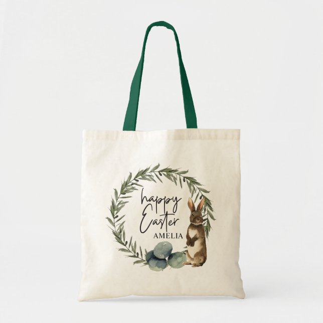 Tote Bag Nom personnalisé Enfants Aquarelle Cadeau de Pâque (Devant)