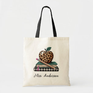 Tote Bag Nom personnalisé Enseignant Apple Livre Crayon