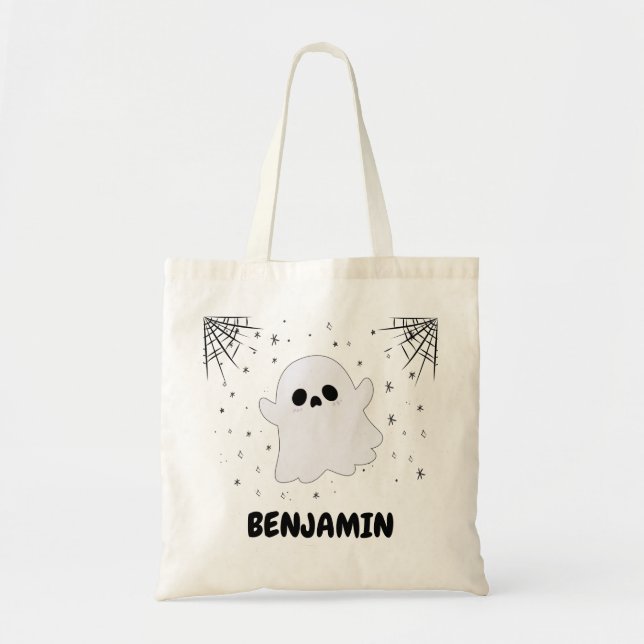 Tote Bag Nom personnalisé Fantômes d'Halloween Treat or Tri (Devant)