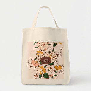 Tote Bag Nom personnalisé Fleur Crème Floral Rétro Botaniqu