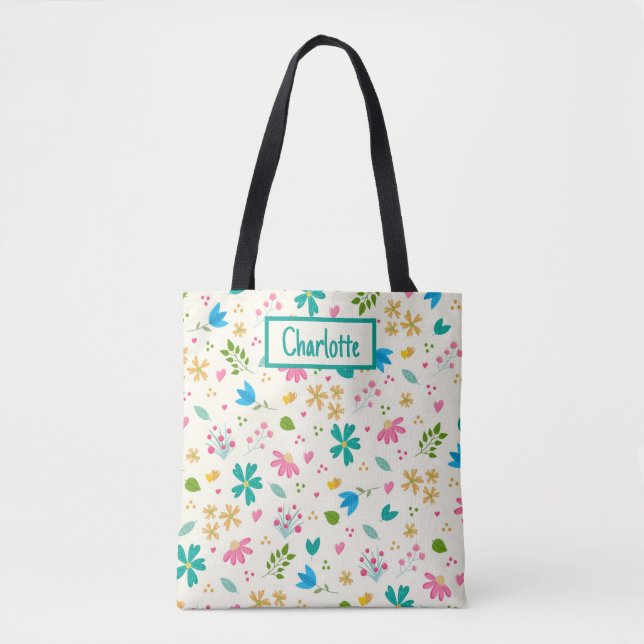 Tote Bag Nom personnalisé floral personnalisé (Devant)