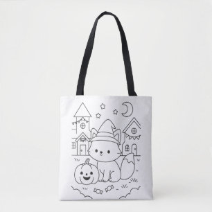 Tote Bag Nom personnalisé Halloween coloriage enfants DIY m
