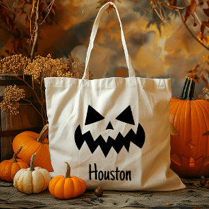 Tote Bag Nom Personnalisé Jack-o'-lantern Citrouille Tri Ou