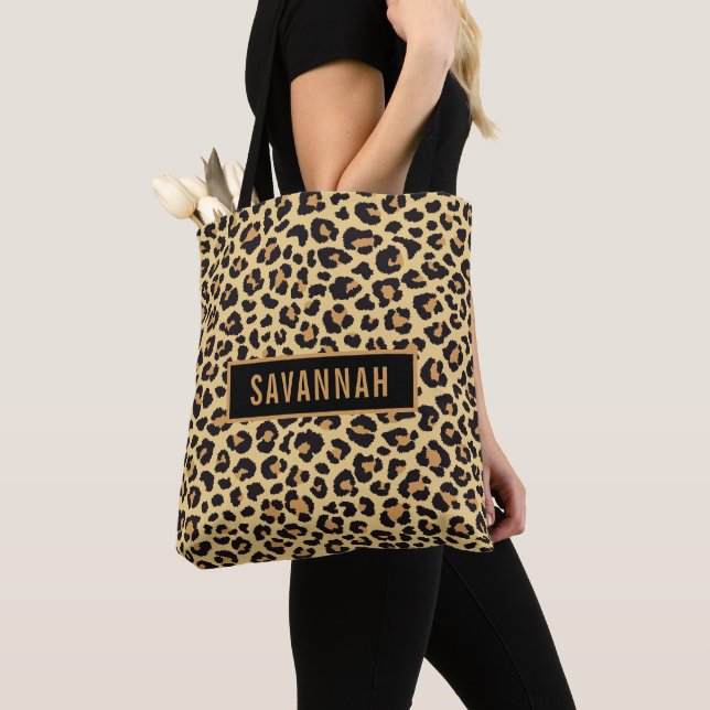 Tote Bag Nom personnalisé Leopard Poster de animal Motif cl (De près)