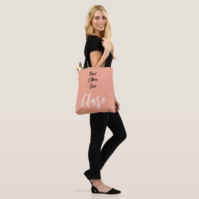 Tote Bag Nom personnalisé meilleur maman jamais ROSE (Sur le modèle)
