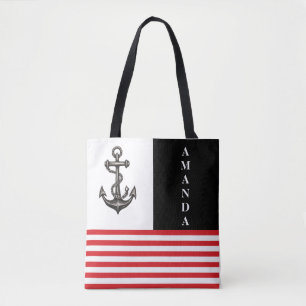 Tote Bag Nom personnalisé minimaliste de l'Ancre noire et r