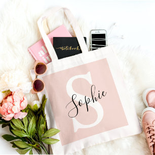 Tote Bag Nom personnalisé moderne Monogram Pastel Rose