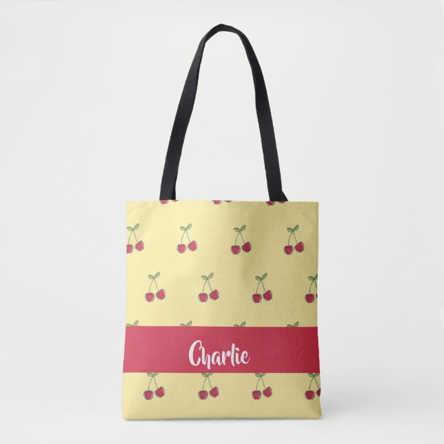 Tote Bag Nom personnalisé motif de cerises rouges (Devant)