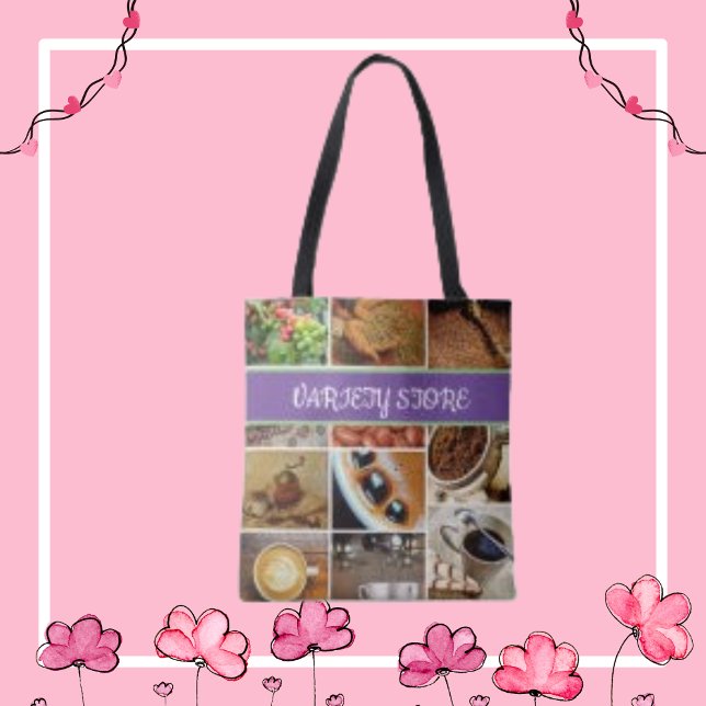 Tote Bag Nom personnalisé Photo Collage Café Boisson Bean (Créateur téléchargé)