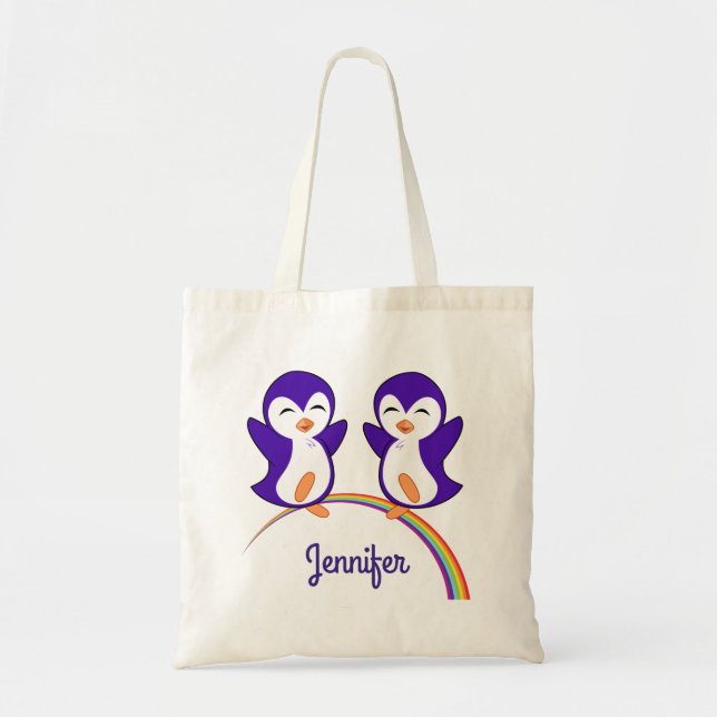 Tote Bag Nom personnalisé Pingouin mou pourpre (Devant)