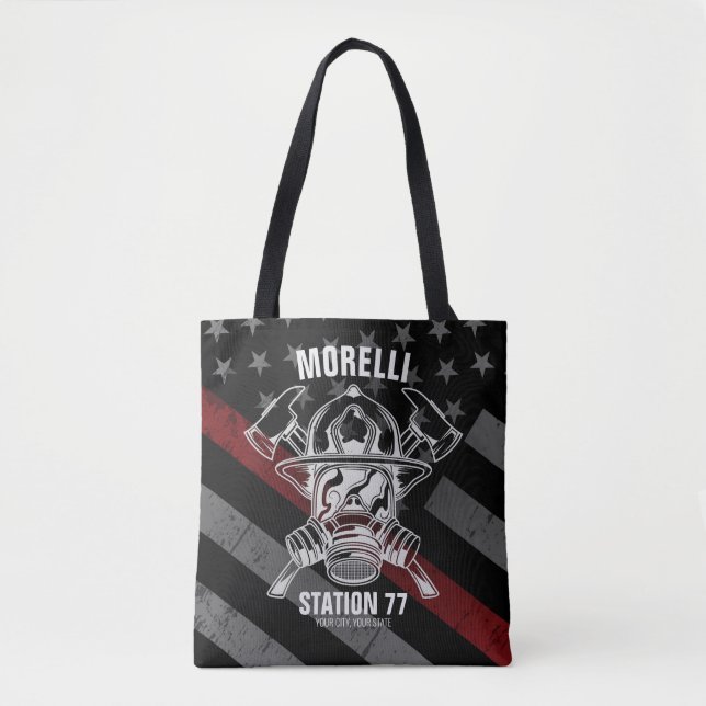 Tote Bag Nom personnalisé Pompier Station du service d'ince (Devant)
