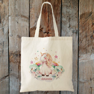 Tote Bag Nom personnalisé Rainbow Unicorn