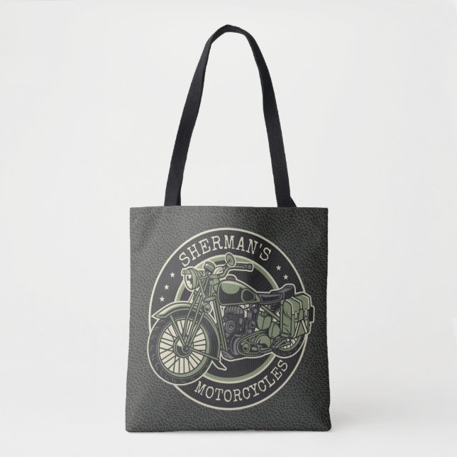 Tote Bag NOM personnalisé Retro Military Motorcycle Biker (Devant)