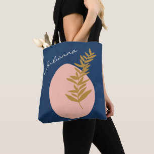 Tote Bag Nom personnalisé Script Bleu Botanique Boho
