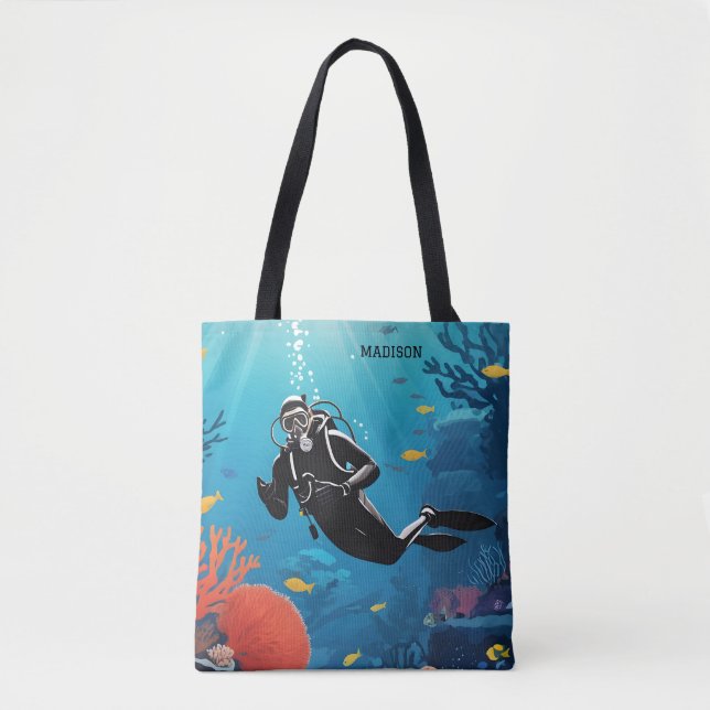 Tote Bag Nom personnalisé Scuba Diver (Devant)