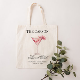 Tote Bag Nom personnalisé Social Club Cocktail rose Canvas