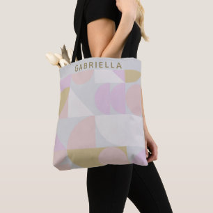 Tote Bag Nom personnalisé Soft Pastel Géométrique Chic