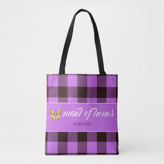 Tote Bag Nom Personnalisé Tartan Maid Of Honor Bridesmaid (Devant)