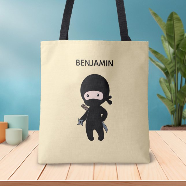 Tote Bag Nom personnalisé Tiny Ninja sur jaune (Créateur téléchargé)