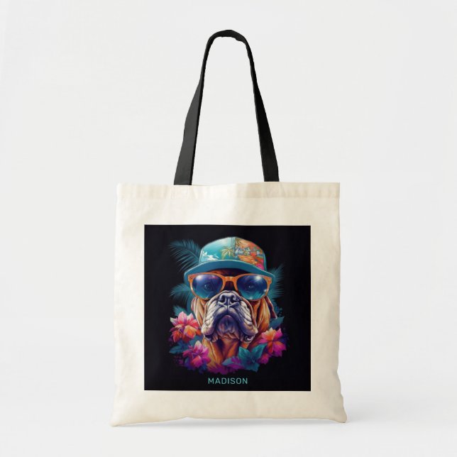 Tote Bag Nom personnalisé Tropical Vacances Chien (Devant)