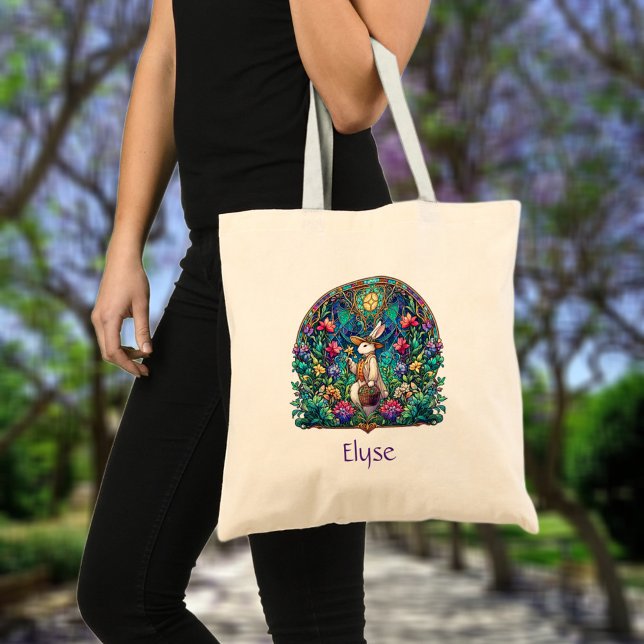 Tote Bag Nom personnalisé Vitrail Lapin de Pâques (Créateur téléchargé)
