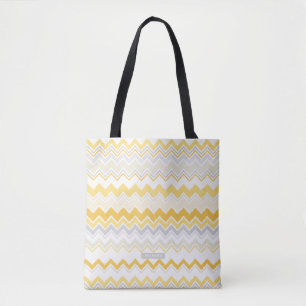 Tote Bag Nom personnalisé Yellow Ikat Chevron Motif