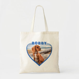 Tote Bag Nom photo du chien Coeur bleu Chien