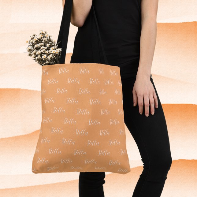 Tote Bag Nom répété dans Apricot tout-en-blanc (Créateur téléchargé)