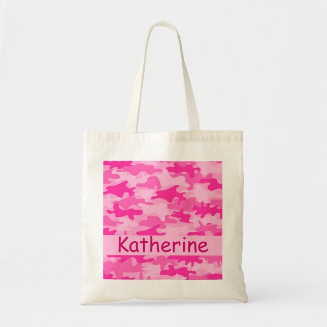 Tote Bag Nom rose de camouflage de Camo personnalisé (Devant)