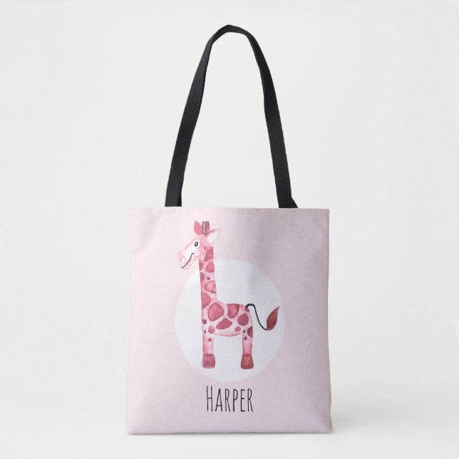 Tote Bag Nom Safari de la Girafe de la Girafe d'Aquarelle f (Devant)
