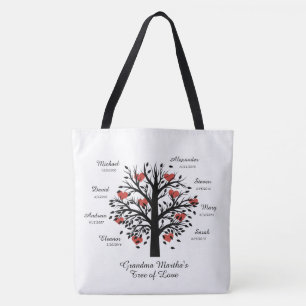 Tote Bag Noms/dates faits sur commande d'arbre de