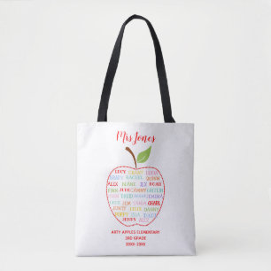 Tote Bag noms de classe professeur merci apple mot art