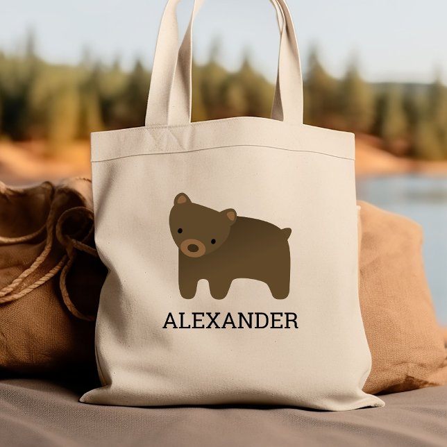 Tote Bag Noms d'enfants personnalisés Ourson Brun Adorable (Créateur téléchargé)