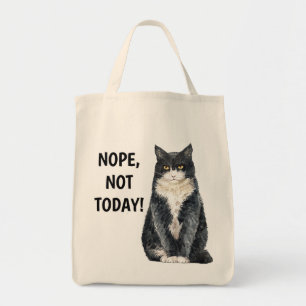 Tote Bag Non Pas Aujourd'Hui Drôle Grouchy Noir Blanc Chat