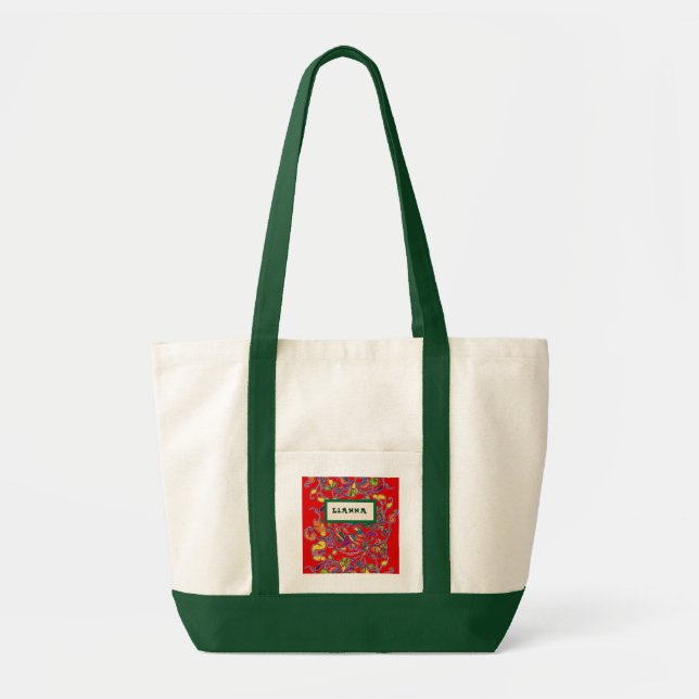 Tote Bag Northern Bird sur rouge avec votre nom (Devant)