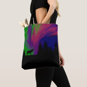 Tote Bag Northern Lights with Moose