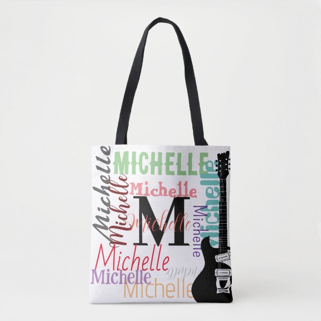 Tote Bag note de musique de clé treize monogramme avec noms (Devant)