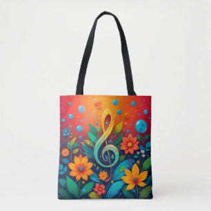 Tote Bag Note Musicale Artistique Entourée De Fleurs Coloré