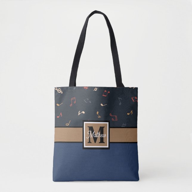 Tote Bag Note musicale colorée Musicien Monogramme (Devant)
