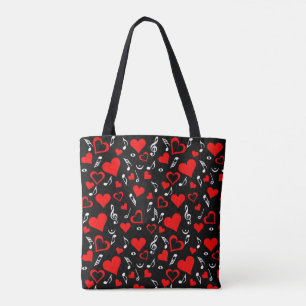 Tote Bag Notes de coeur et de musique rouges