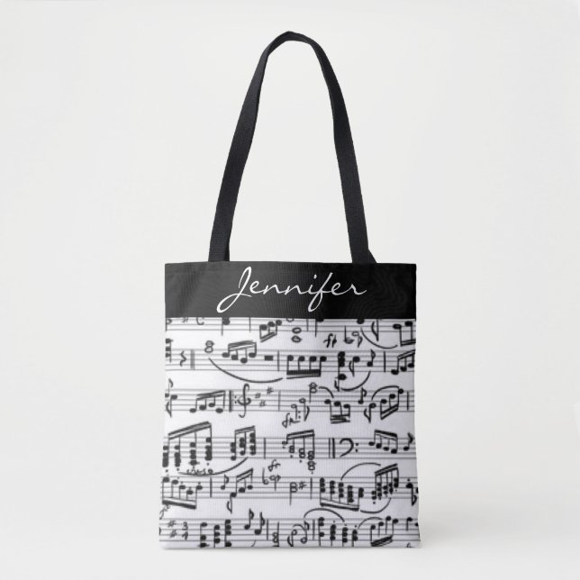 Tote Bag Notes de musique en noir et blanc (Devant)