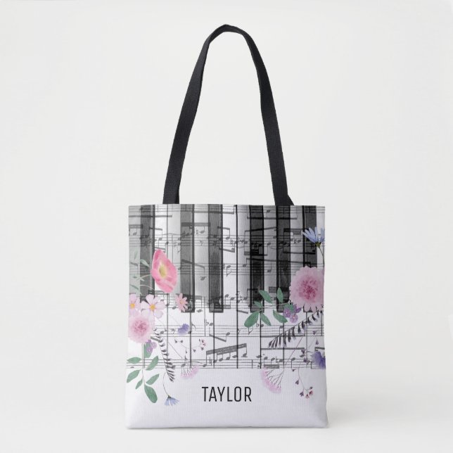 Tote Bag notes de musique fleur sauvage piano (Devant)