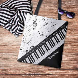Tote Bag Notes de musique Piano personnalisées Nom du scrip