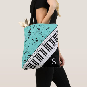 Tote Bag Notes de musique Piano personnalisées Nom du scrip