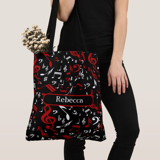 Tote Bag Notes musicales blanches et noires personnalisées (De près)