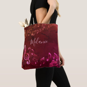 Tote Bag Notes musicales élégantes Piano Red Pink Personnal