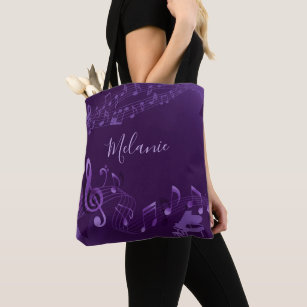 Tote Bag Notes musicales élégantes Violet Personnalisé