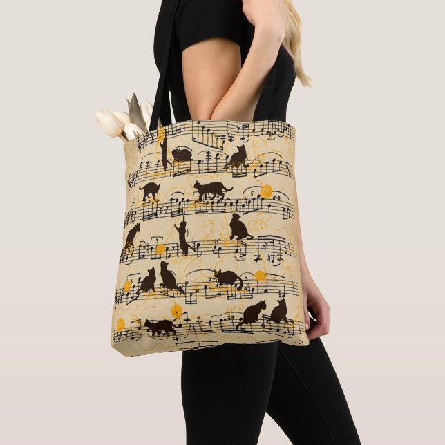 Tote Bag Notes musicales et chatons (De près)