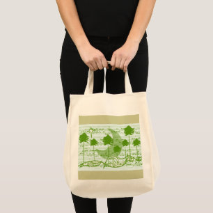 Tote Bag Notes musicales Lune et arbres verts